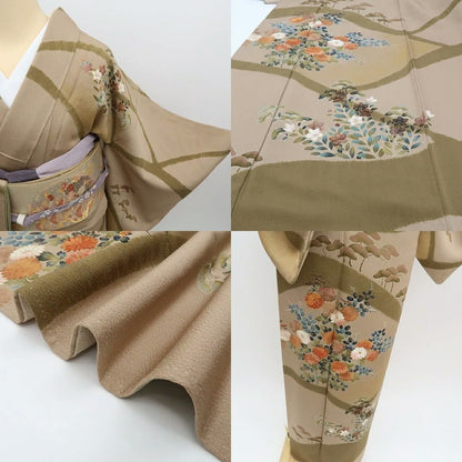【中古】まめ藤 ｍ633 美品 染一つ紋 手描き友禅 金駒刺繍 菊 松 手縫い仕立て 訪問着
