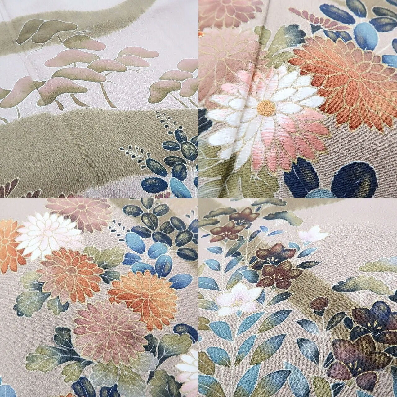 【中古】まめ藤 ｍ633 美品 染一つ紋 手描き友禅 金駒刺繍 菊 松 手縫い仕立て 訪問着