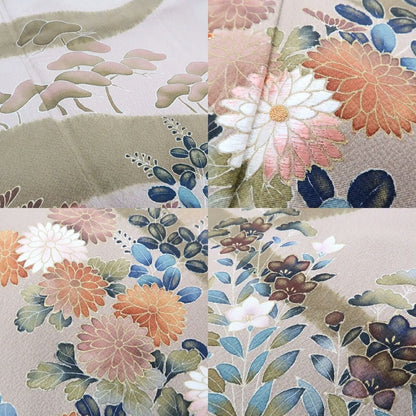 【中古】まめ藤 ｍ633 美品 染一つ紋 手描き友禅 金駒刺繍 菊 松 手縫い仕立て 訪問着