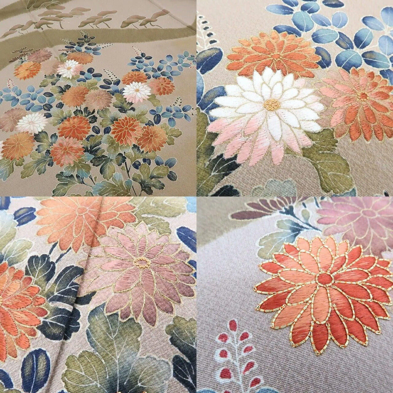 【中古】まめ藤 ｍ633 美品 染一つ紋 手描き友禅 金駒刺繍 菊 松 手縫い仕立て 訪問着