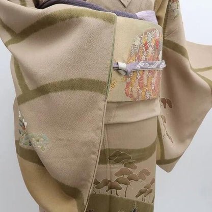 【中古】まめ藤 ｍ633 美品 染一つ紋 手描き友禅 金駒刺繍 菊 松 手縫い仕立て 訪問着