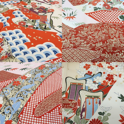 【中古】まめ藤 ｍ652 正絹 金駒刺繍 御所車 成人式 手縫い仕立て 振袖単品
