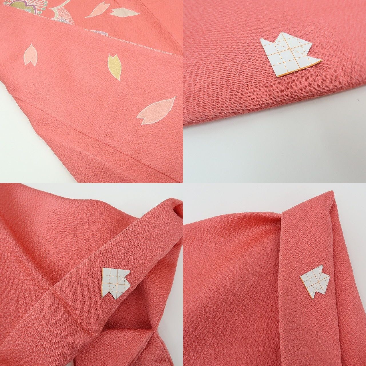 【中古】まめ藤 m654 美品 正絹 桜 椿 着物 成人式 手縫い仕立て 振袖単品