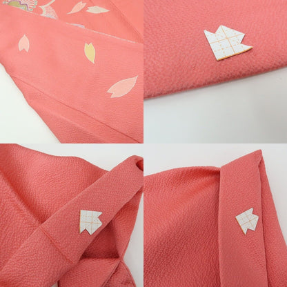 【中古】まめ藤 m654 美品 正絹 桜 椿 着物 成人式 手縫い仕立て 振袖単品