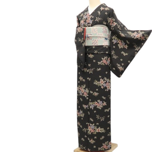【中古】まめ藤 ｍ736 美品 洗える着物 桜 小紋