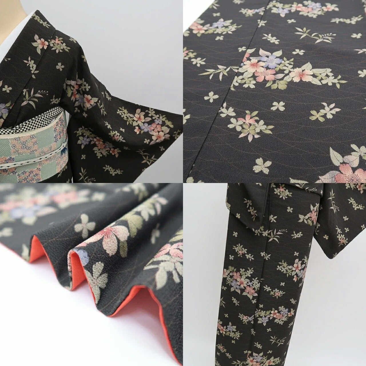 【中古】まめ藤 ｍ736 美品 洗える着物 桜 小紋