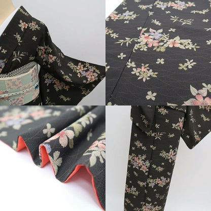 【中古】まめ藤 ｍ736 美品 洗える着物 桜 小紋