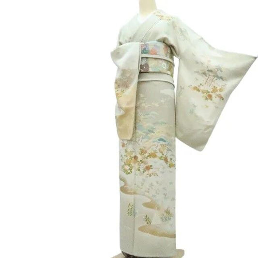 【中古】百華 Y4190 正絹 手縫い仕立て 松竹梅 菊 茶屋辻 訪問着 着物 単品