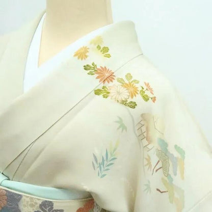 【中古】百華 Y4190 正絹 手縫い仕立て 松竹梅 菊 茶屋辻 訪問着 着物 単品