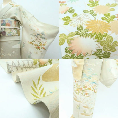 【中古】百華 Y4190 正絹 手縫い仕立て 松竹梅 菊 茶屋辻 訪問着 着物 単品
