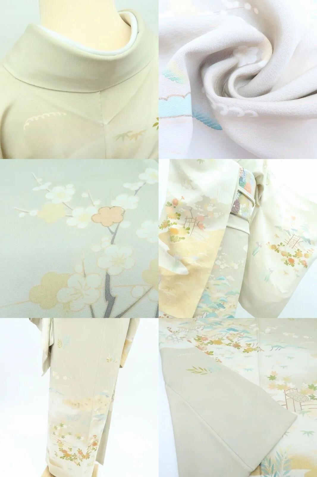 【中古】百華 Y4190 正絹 手縫い仕立て 松竹梅 菊 茶屋辻 訪問着 着物 単品