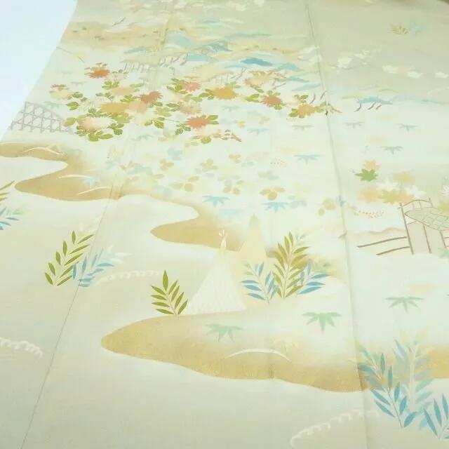 【中古】百華 Y4190 正絹 手縫い仕立て 松竹梅 菊 茶屋辻 訪問着 着物 単品