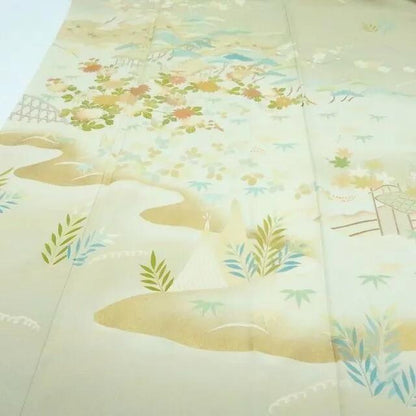 【中古】百華 Y4190 正絹 手縫い仕立て 松竹梅 菊 茶屋辻 訪問着 着物 単品