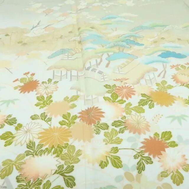 【中古】百華 Y4190 正絹 手縫い仕立て 松竹梅 菊 茶屋辻 訪問着 着物 単品