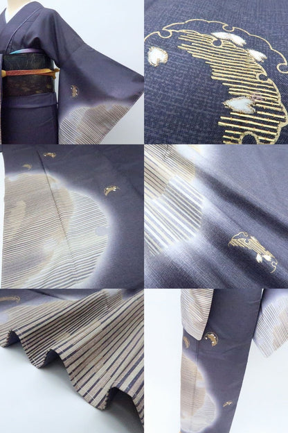 【新古品】百華 Y4191 新品 林淳一落款 金駒刺繍 証紙・仕付け糸付 手縫い仕立て 本場大島紬 正絹 訪問着 着物 単品