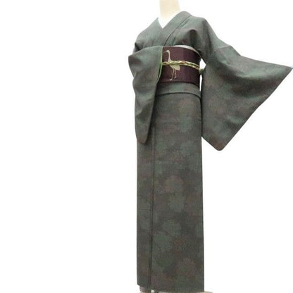 【中古】百華 Y4232 美品 はたおり娘 証紙付 手縫い仕立て 正絹 雪輪 結城紬 着物 単品
