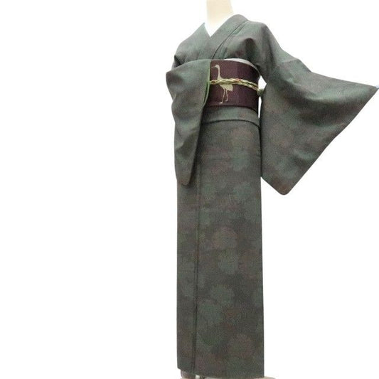 【中古】百華 Y4232 美品 はたおり娘 証紙付 手縫い仕立て 正絹 雪輪 結城紬 着物 単品