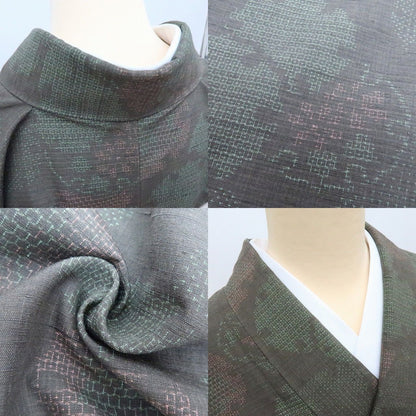 【中古】百華 Y4232 美品 はたおり娘 証紙付 手縫い仕立て 正絹 雪輪 結城紬 着物 単品