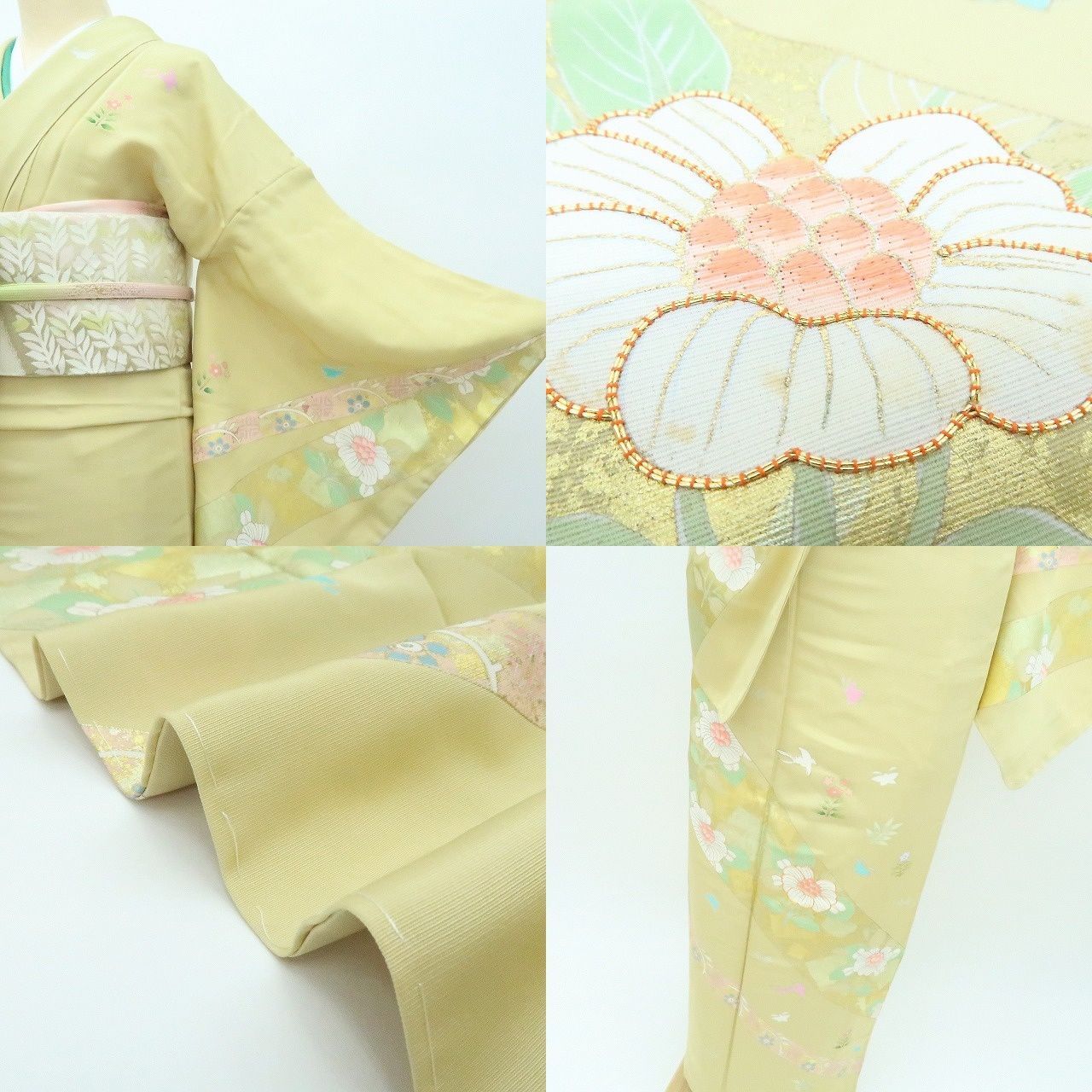 【中古】百華 Y4234 金駒刺繍 仕付け糸付 手縫い仕立て 正絹 訪問着 着物 単品