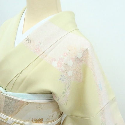 【中古】百華 Y4240 美品 金駒刺繍 縫い一つ紋 手縫い仕立て 牡丹 松竹梅 桜 雪輪 正絹 訪問着 着物 単品