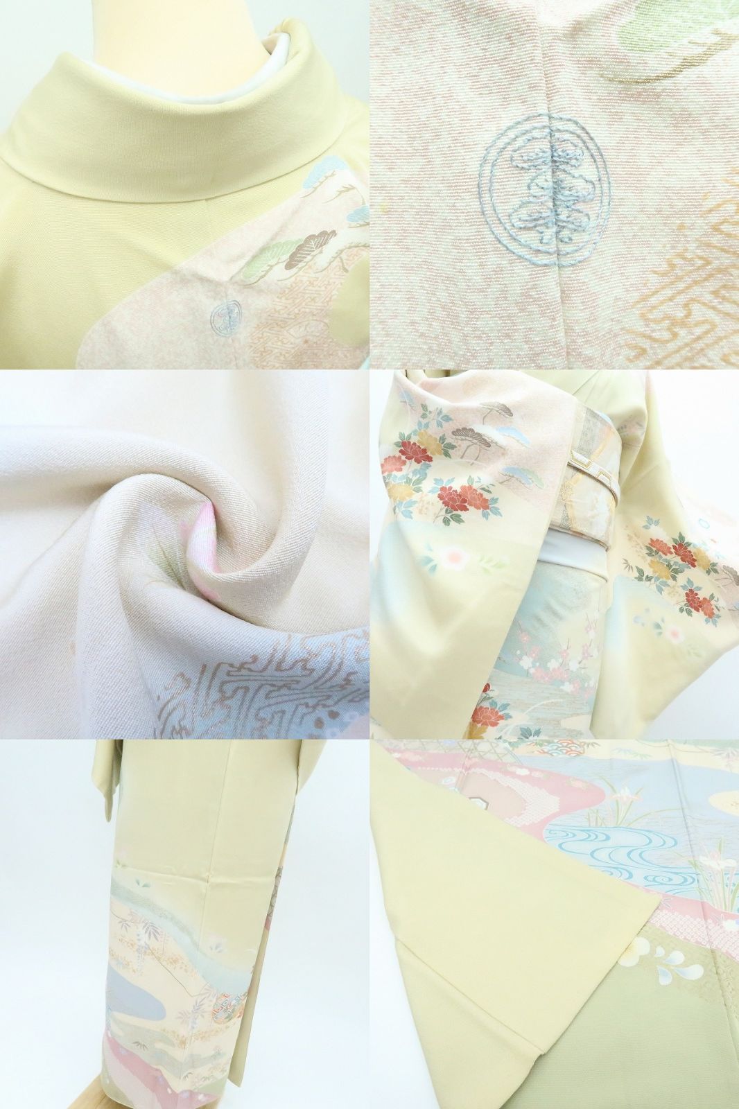 【中古】百華 Y4240 美品 金駒刺繍 縫い一つ紋 手縫い仕立て 牡丹 松竹梅 桜 雪輪 正絹 訪問着 着物 単品