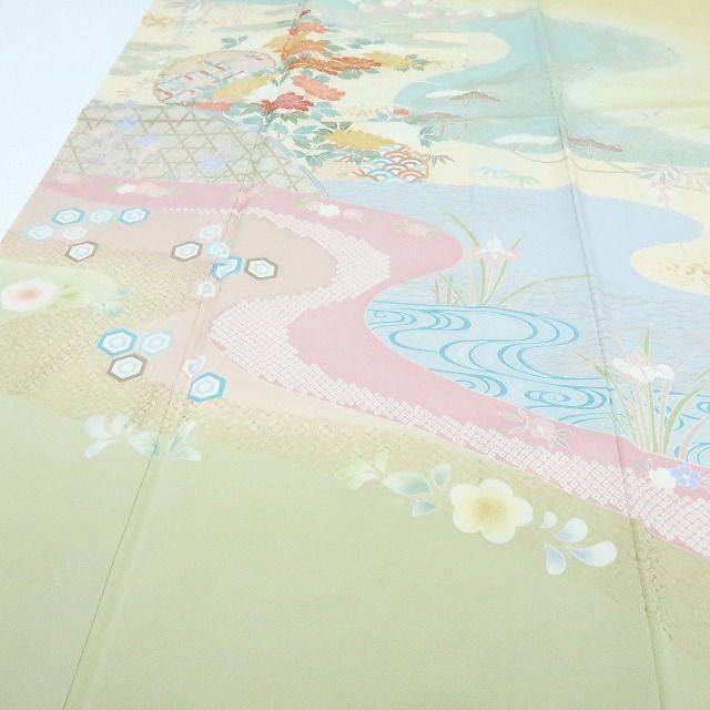 【中古】百華 Y4240 美品 金駒刺繍 縫い一つ紋 手縫い仕立て 牡丹 松竹梅 桜 雪輪 正絹 訪問着 着物 単品