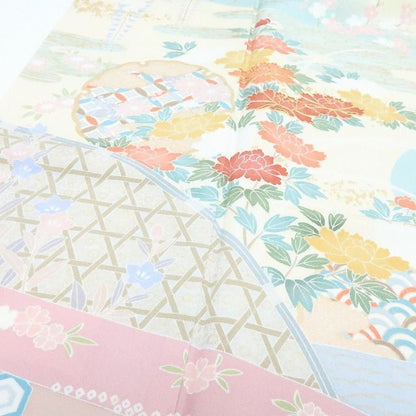 【中古】百華 Y4240 美品 金駒刺繍 縫い一つ紋 手縫い仕立て 牡丹 松竹梅 桜 雪輪 正絹 訪問着 着物 単品