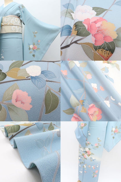 【中古】百華 Y4338 作家物落款 手描き友禅 手縫い仕立て 桜 正絹 訪問着 着物 単品