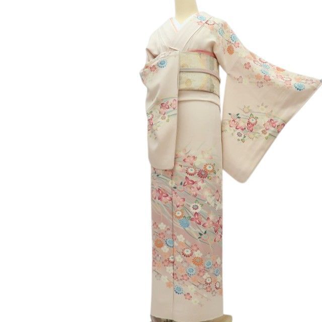 【中古】百華 Y4348 美品 作家物落款 手縫い仕立て 正絹 菊 梅 蘭 訪問着 着物 単品