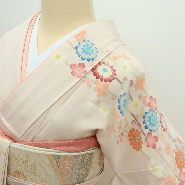 【中古】百華 Y4348 美品 作家物落款 手縫い仕立て 正絹 菊 梅 蘭 訪問着 着物 単品