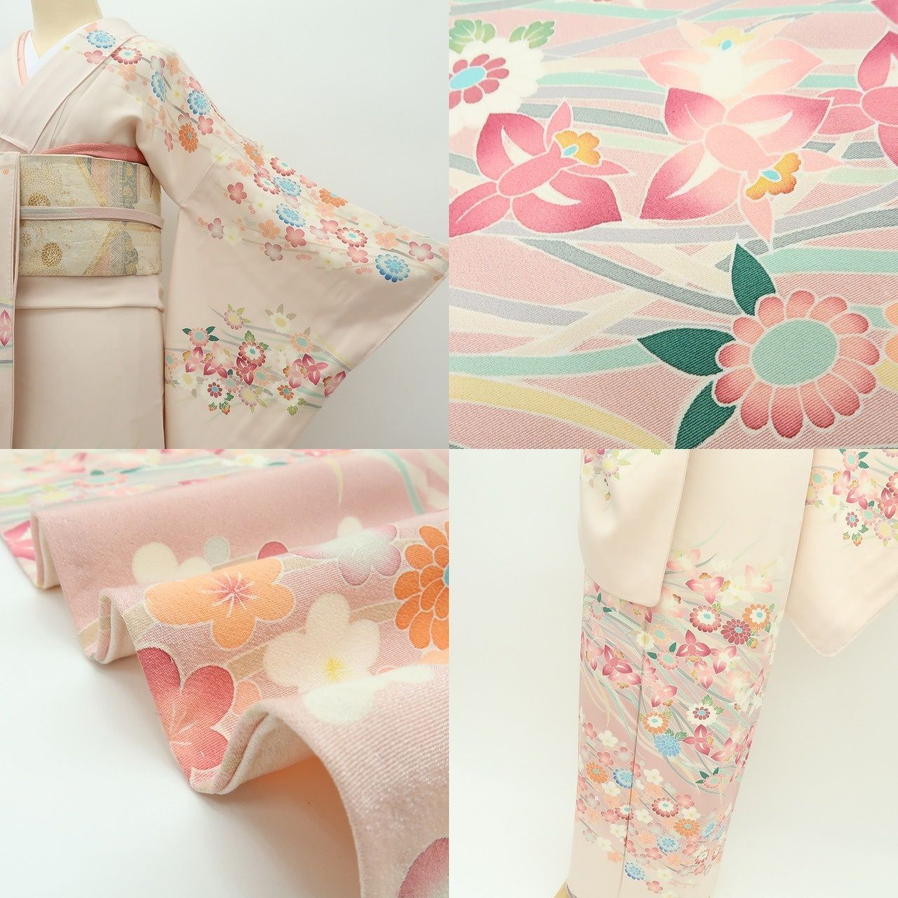 【中古】百華 Y4348 美品 作家物落款 手縫い仕立て 正絹 菊 梅 蘭 訪問着 着物 単品