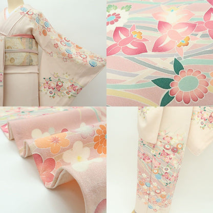 【中古】百華 Y4348 美品 作家物落款 手縫い仕立て 正絹 菊 梅 蘭 訪問着 着物 単品