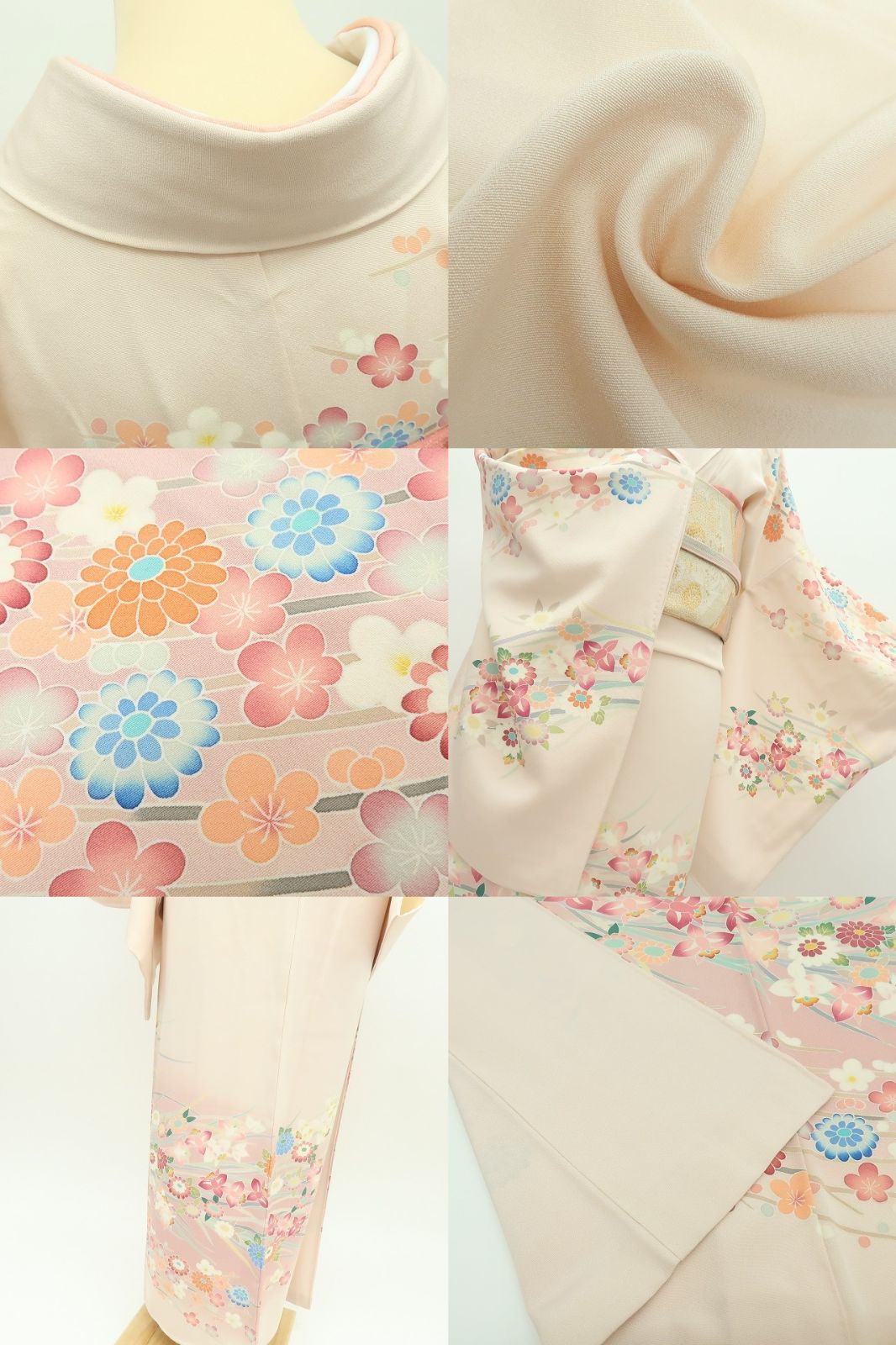 【中古】百華 Y4348 美品 作家物落款 手縫い仕立て 正絹 菊 梅 蘭 訪問着 着物 単品