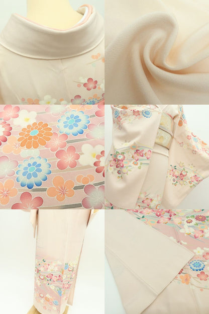 【中古】百華 Y4348 美品 作家物落款 手縫い仕立て 正絹 菊 梅 蘭 訪問着 着物 単品