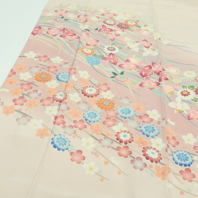 【中古】百華 Y4348 美品 作家物落款 手縫い仕立て 正絹 菊 梅 蘭 訪問着 着物 単品