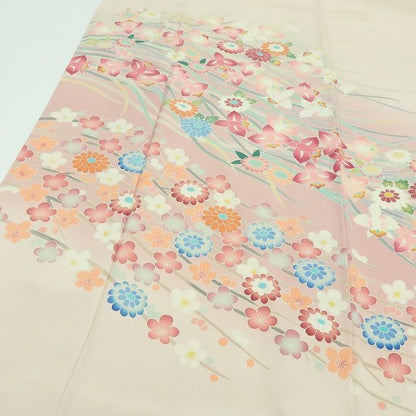 【中古】百華 Y4348 美品 作家物落款 手縫い仕立て 正絹 菊 梅 蘭 訪問着 着物 単品
