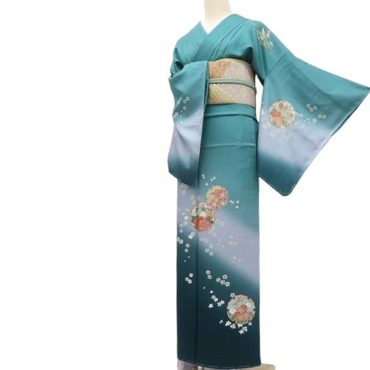 【中古】百華 Y4351 美品未着用 刺繍 仕付け糸付 手縫い仕立て 桜 菊 牡丹 雪輪 正絹 訪問着 着物 単品