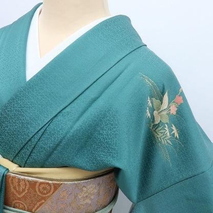 【中古】百華 Y4351 美品未着用 刺繍 仕付け糸付 手縫い仕立て 桜 菊 牡丹 雪輪 正絹 訪問着 着物 単品