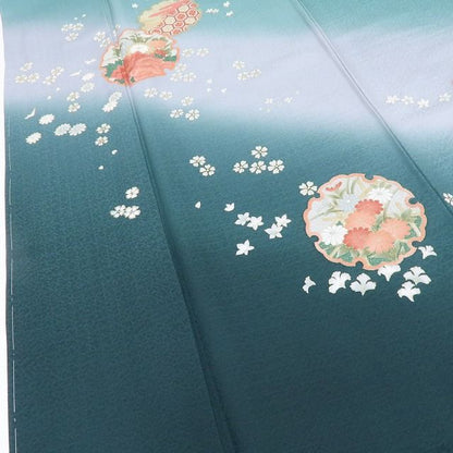 【中古】百華 Y4351 美品未着用 刺繍 仕付け糸付 手縫い仕立て 桜 菊 牡丹 雪輪 正絹 訪問着 着物 単品