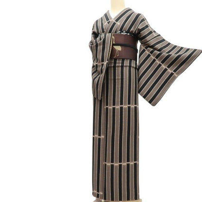【中古】百華 Y4463 美品 正絹 手縫い仕立て 縦縞 小紋 着物 単品