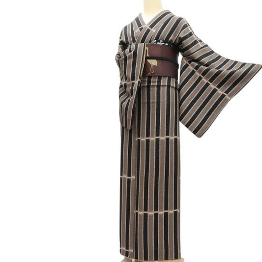 【中古】百華 Y4463 美品 正絹 手縫い仕立て 縦縞 小紋 着物 単品