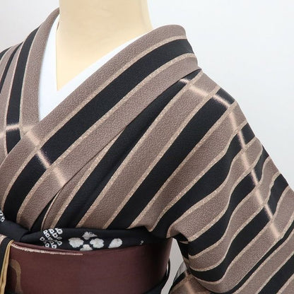 【中古】百華 Y4463 美品 正絹 手縫い仕立て 縦縞 小紋 着物 単品
