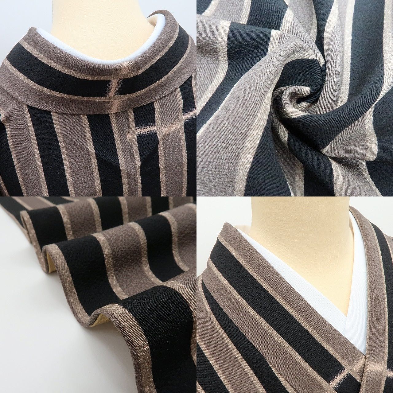 【中古】百華 Y4463 美品 正絹 手縫い仕立て 縦縞 小紋 着物 単品