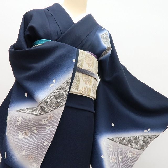 【中古】百華 Y4465 美品 正絹 手縫い仕立て 桜 梅 菊 訪問着 着物 単品