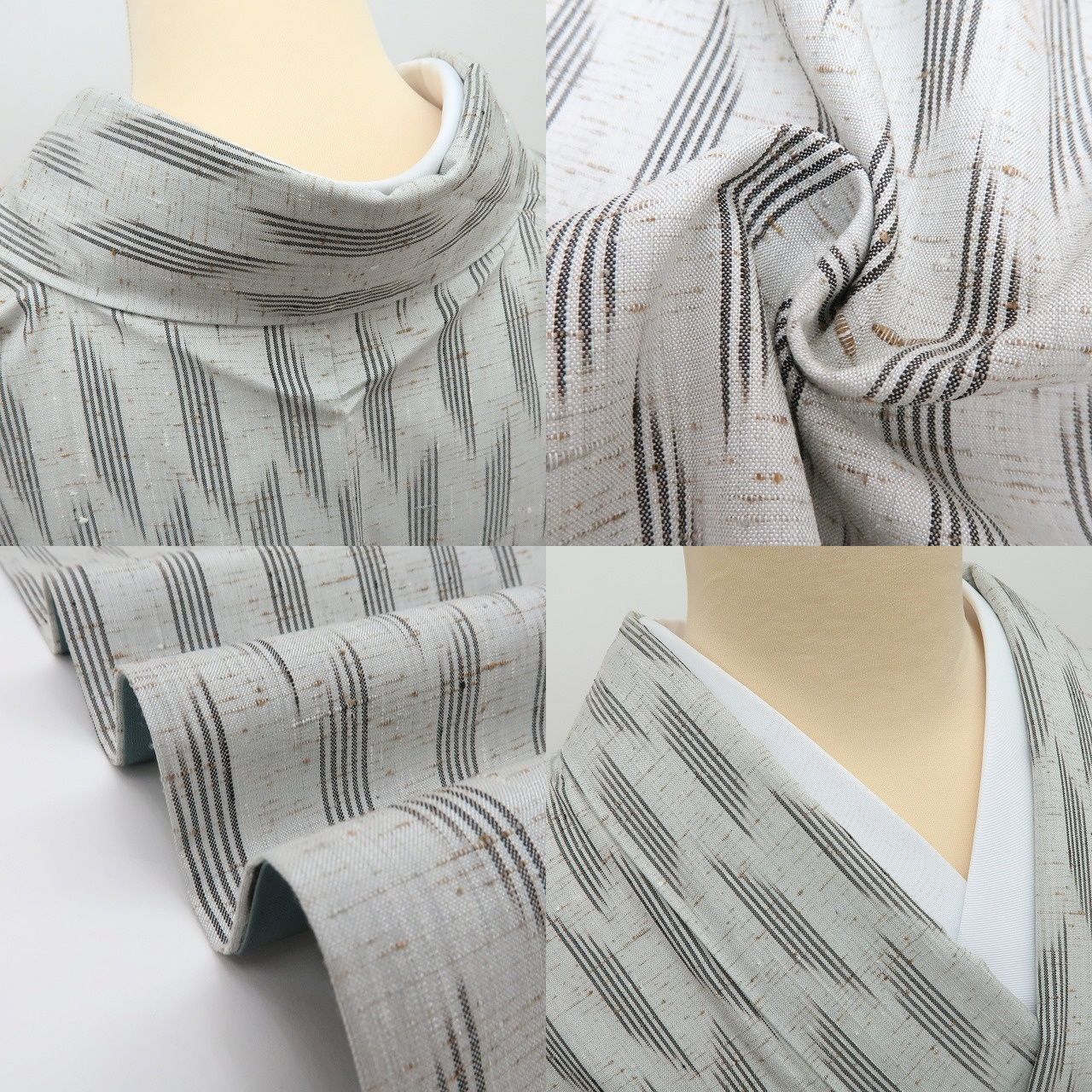 【中古】百華 Y4491 美品 やまと誂製 証紙付 手縫い仕立て 正絹 白鷹山ぜんまい紬 着物 単品
