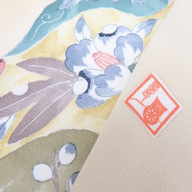 【中古】百華 Y4493 美品 作家物落款 仕付け糸付 手縫い仕立て 松竹梅 菊 椿 正絹 訪問着 着物 単品