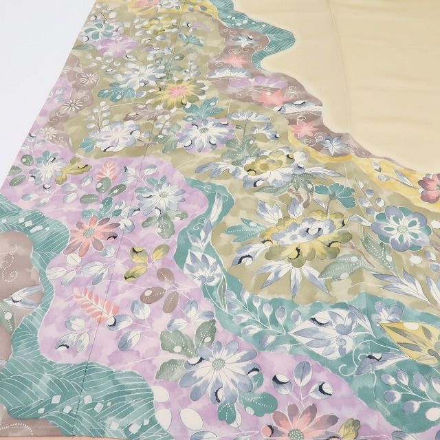 【中古】百華 Y4493 美品 作家物落款 仕付け糸付 手縫い仕立て 松竹梅 菊 椿 正絹 訪問着 着物 単品