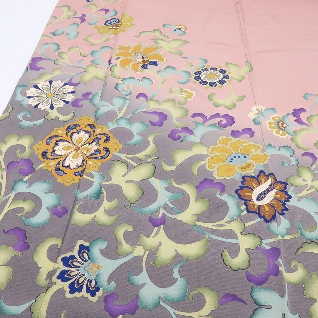 【中古】百華 Y4542 花井幸子落款 金駒刺 手縫い仕立て トールサイズ 正絹 唐花 訪問着 着物 単品