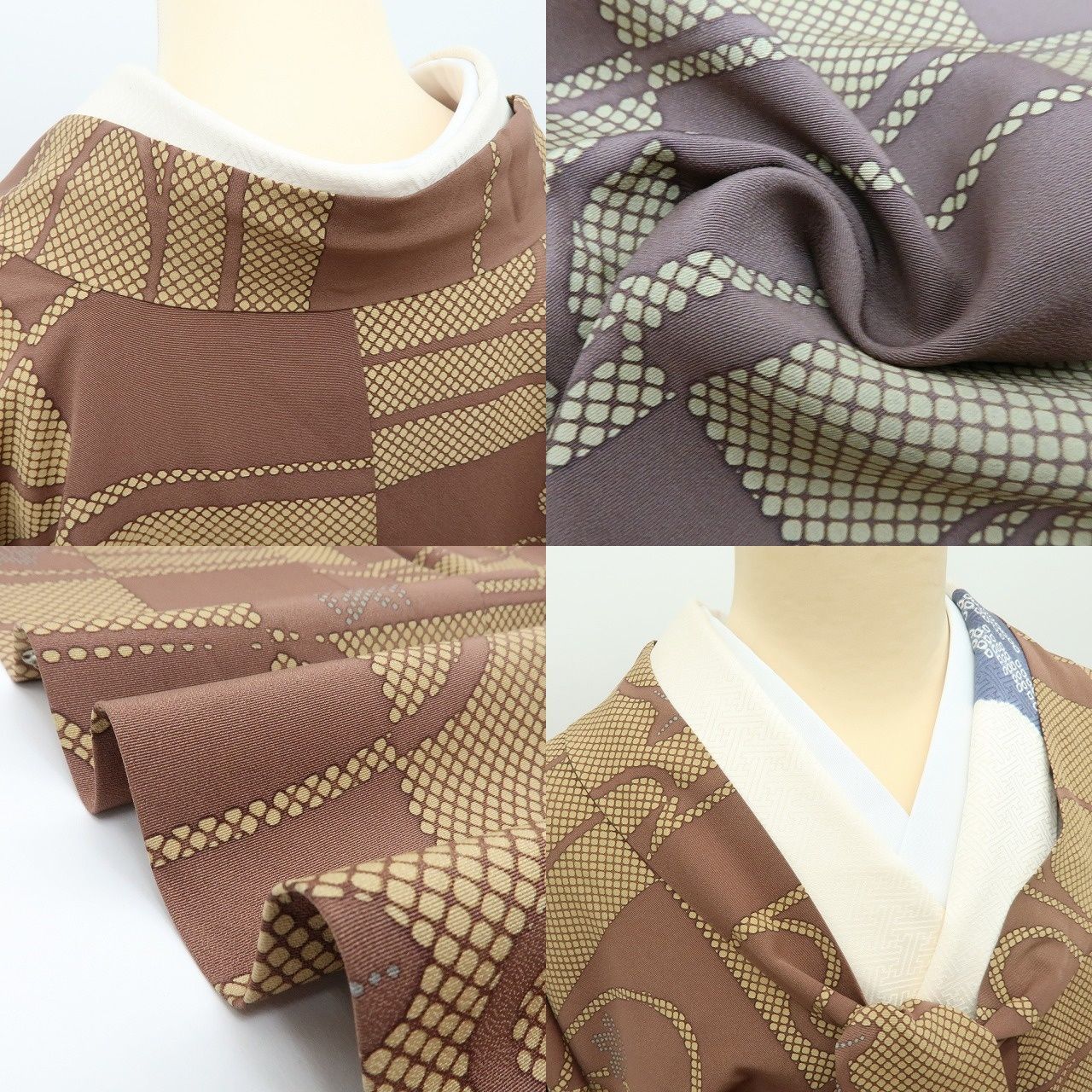【中古】百華 Y4546 ロング丈 正絹 市松 観世水 紅葉 道行コート