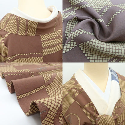【中古】百華 Y4546 ロング丈 正絹 市松 観世水 紅葉 道行コート